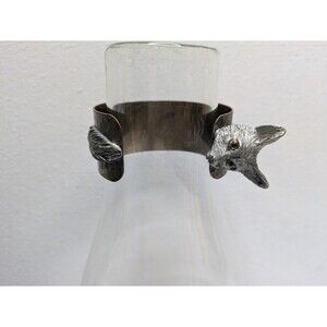 Miss Ellie NYC Brass Silver Two Tone Hammered FOX Cuff Bracelet Vintage Amber